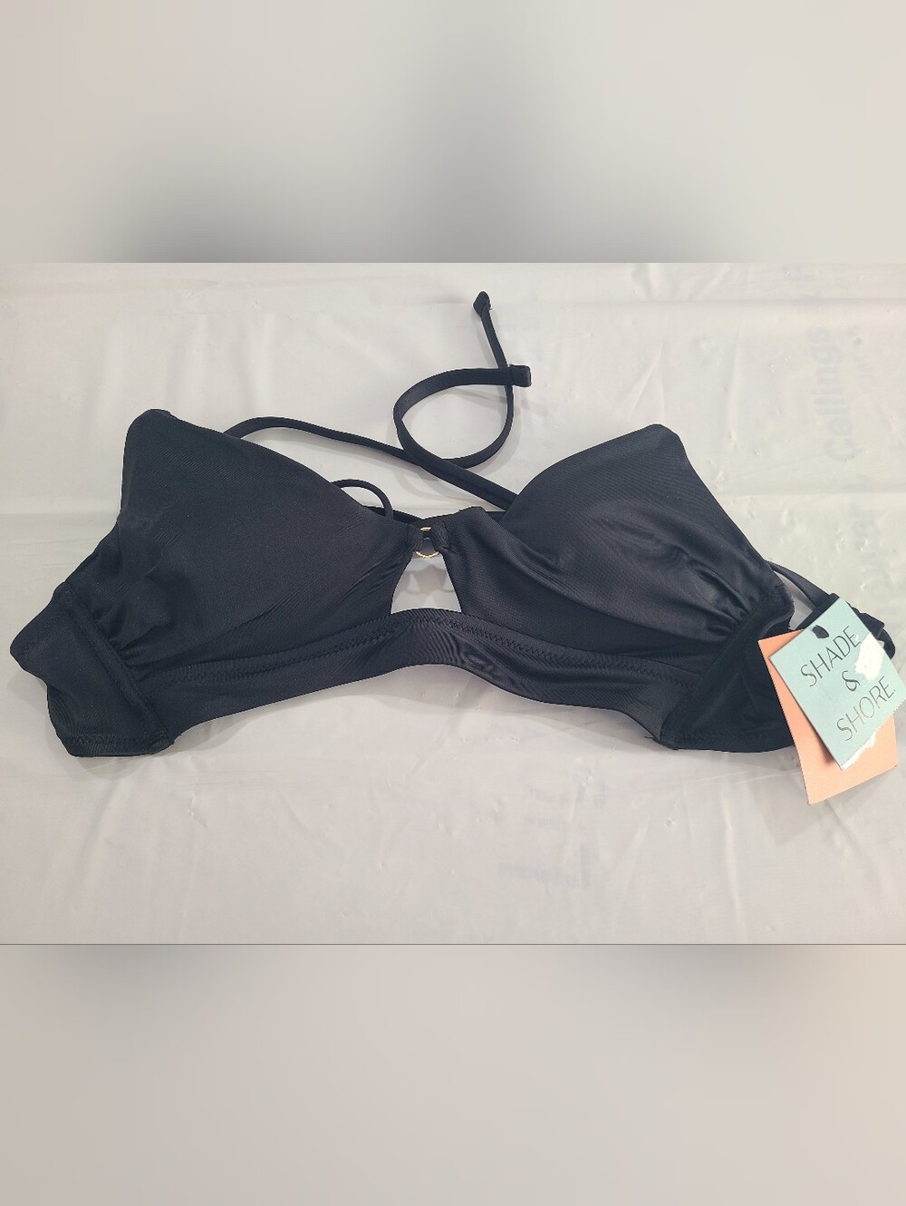 Women's Longline Ring Detail Underwire Bikini Top Shade & Shore Black Size 32B